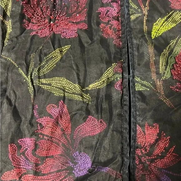 Chico’s Size 2 (Large) Silk Jacket Haori Black Floral Long Sleeves Beaded - Picture 5 of 9